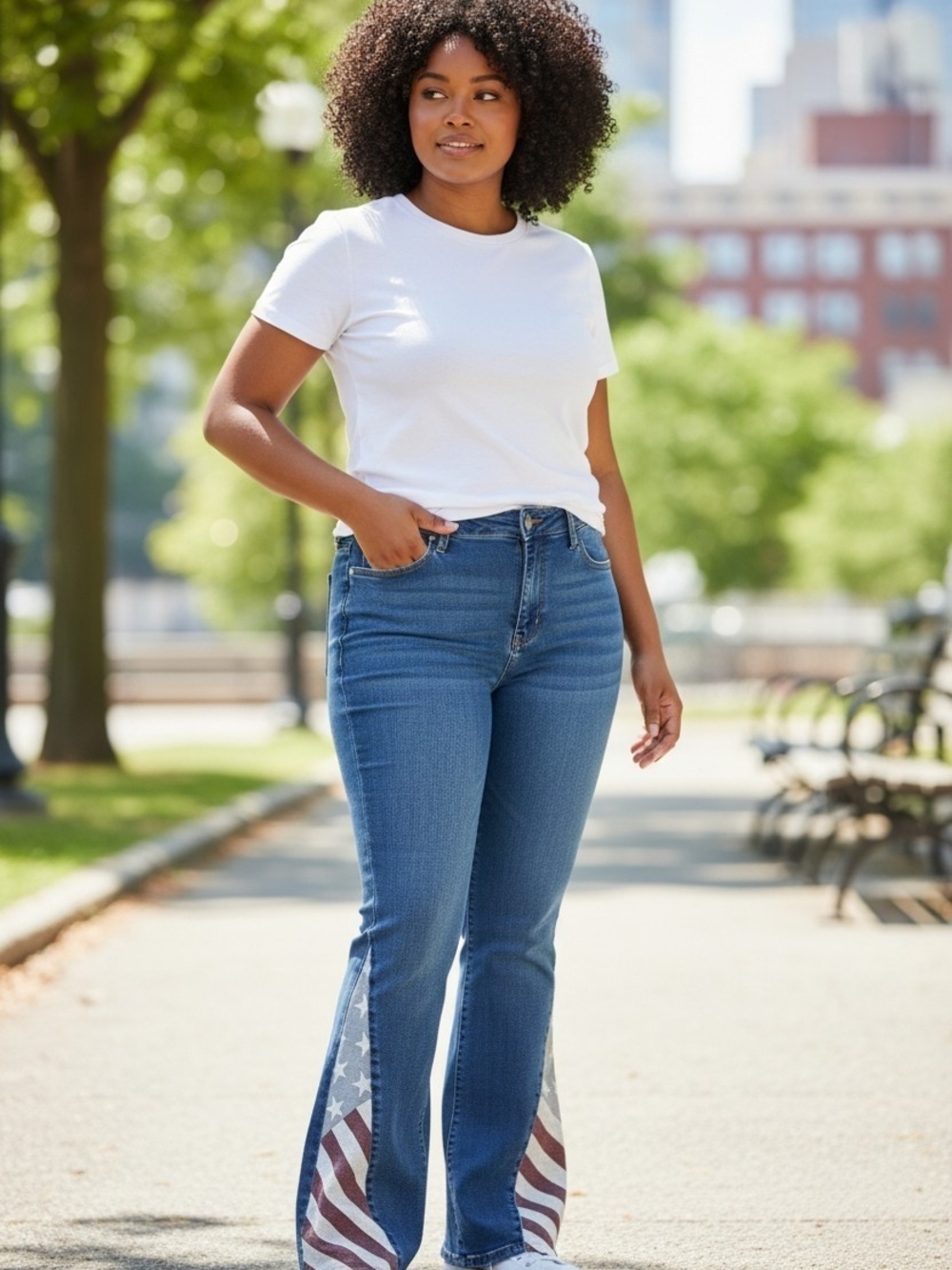 Judy Blue High-Rise Blue Flare Jeans with Flag Inset